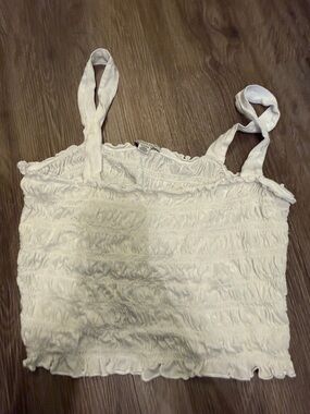 American Eagle Outfitters White Smocked Tie-Shoulder Camisole